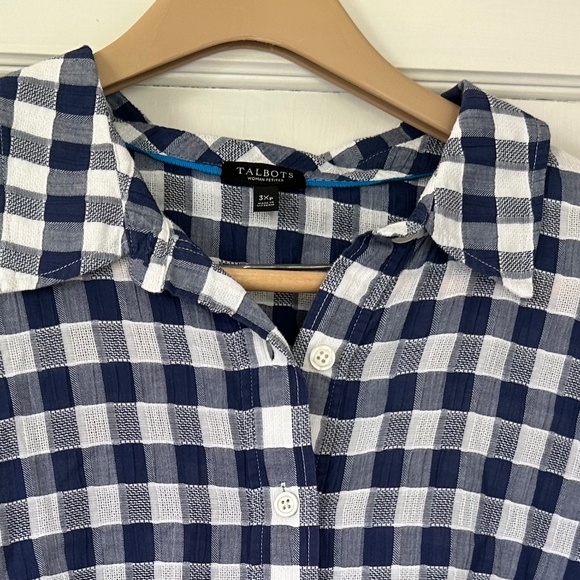 Women's TALBOTS Blue White Gingham Plaid Long Sleeve Shirt Tunic Button Top 3Xp - Picture 7 of 12